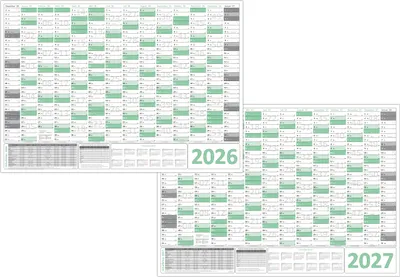 Produktbild von Green Wandkalender / Wandplaner 2026 + 2027 gefaltet DIN A1 Format (594 x 841 mm) mit 14 Monaten