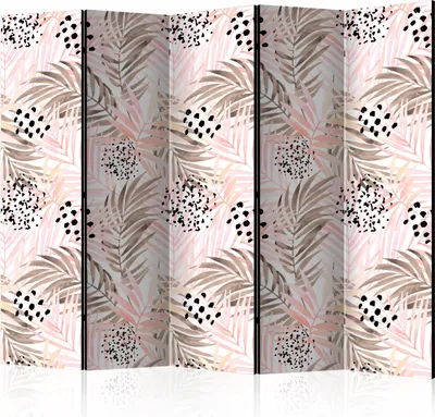 Produktbild von 5-teiliger Doppelseitiger Vlies Paravent - Pink Palm Leaves II 225x172 cm Blumen b-C-0259-z-c