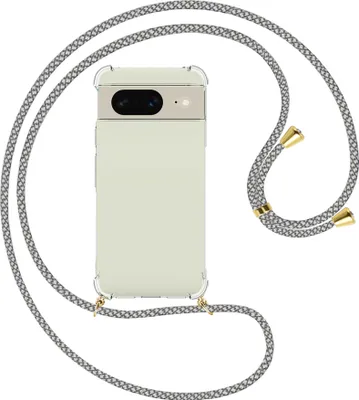 Produktbild von Handykette Backcover-Schutzhülle mit Band (Metall goldfarben) für Google Pixel 8 (6.2'') - weiß/grau kariert