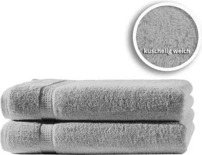 Produktbild von 2er Set Gästetücher Handtücher Duschtücher Badetücher Frottee 100% Baumwolle, Farbe:Silber, Größe:Gästetücher 30x50 cm
