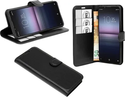 Zdjęcie produktu dla Etui książkowe "Fancy" Sony Xperia 1 II etui na telefon komórkowy z funkcją podstawki, miejsce na karty czarne