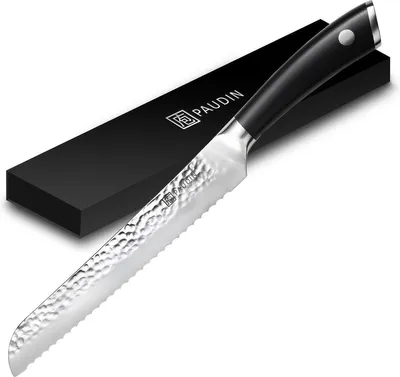 Immagine prodotto di Coltello da pane PAUDIN HP2 20 cm – Coltello da cucina giapponese – Lama martellata – Coltello da pasticceria professionale – Acciaio al carbonio di alta qualità – Impugnatura ergonomica antiscivolo