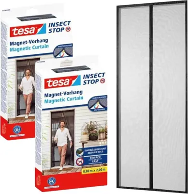 Obrázek produktu pro Magnetická moskytiéra TESA na dveře, síť s magnety, černá, 0,9 x 2,1 m x2