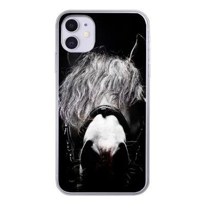 Produktbild von MuchoWow® Handyhülle Schutzhülle Hülle für iPhone 11 Pferd - Porträt - Schwarz - Weiß Silikon Softcase Handy Hülle - Handytasche