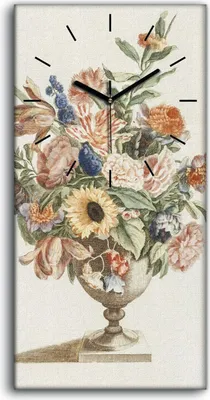 Produktbild von Küchenuhr Bürouhr Leinwand Uhr Geräuschlos 30x60 Gemälde Blumen Pflanzen Kunst - schwarze Hände