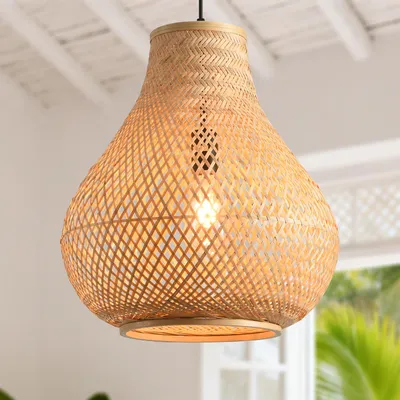 Image de Suspension Parrot Uncle en bambou, abat-jour en bambou naturel, douille E27, diamètre 38 cm, pour les petites pièces : couloir, cuisine (ampoule non fournie)