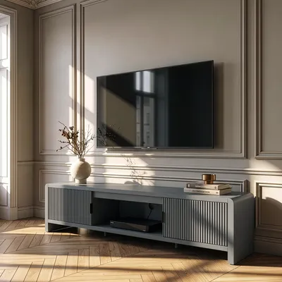 Produktbild von Fernsehschrank 'Lukkodso' mit 3 Fächern und 2 Türen 150 x 40 x 40 cm Grau