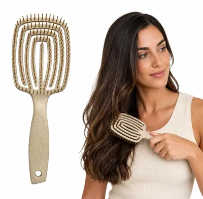 Productafbeelding van Haarborstel die voorkomt dat het haar uitvalt, ontklittend, met massagefunctie, scheurbestendig, gemaakt van biologisch afbreekbaar materiaal