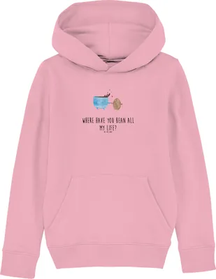 Produktbild von Mr. & Mrs. Panda Kinderpullover Kaffee Bohne 5-6 Jahre (110/116) - Baumwolle Pink - Geschenk, Hoodie, Lustige Sprüche, Genuss, Sweatshirt, Glück, Kaffeebohne, Sweater, Pulli