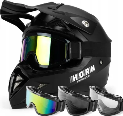 Produktbild von HORN H915 Crosshelm schwarz matt L (59 - 60cm) +CROSSBRILLE+STURMHAUBE ATV Racing Enduro Intercom-fähig