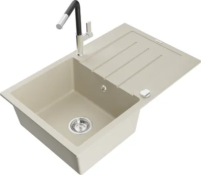 Produktbild von Mexen Bruno 1 Becken-Granitspüle mit Abtropffläche und Mischbatterie Flora, Beige - 6513-69-670401-07