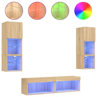 Produktbild von 6-tlg. Wohnwand mit LED-Beleuchtung Sonoma-Eiche Holzwerkstoff