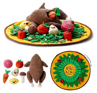 Produktbild von Interaktives Hundespielzeug-Set zur Beschäftigung von Hunden, Quietschspielzeug und Schnüffelteppich, Puzzle-Spielzeug für kleine bis große Hunde, Gebratenes Hähnchen