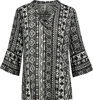 Zdjęcie produktu dla Wzorzysta tunika boho z rękawami trąbkowymi | M