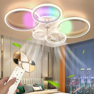 Produktbild von 65W Ring LED Deckenleuchte Mit RGB Backlamp, Leise Deckenventilator mit Beleuchtung, 96cm Dimmbar Deckenlamp 6 Geschwindigkeiten für Wohnzimmer