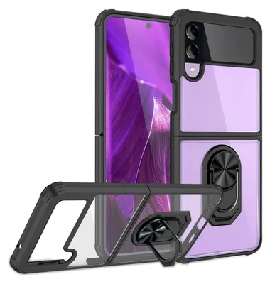 Produktbild von Ringhülle für Samsung Galaxy Z Flip4, Klar Kratzfest Schutzrahmen 360 Ring Hülle Schwarz