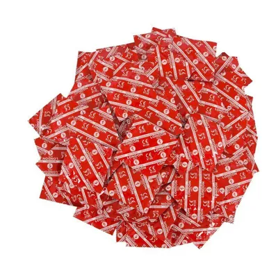 Produktbild von London Kondome 250er Pack rote Latex-Kondome mit lange Reservoir Erdbeeraroma Kondom, Sex, Pariser, Verhütung, Präser, extra Feucht, Länge 20,5cm