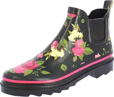 Produktbild von Beck Damen Gummistiefel Regenstiefel Kurzschaft Stiefel Stiefelette, Farbe:Schwarz, Schuhgröße:EUR 38, Artikel:-926 Wild Roses