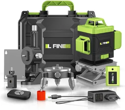 Image de Laser de nivellement - Laser de lignes croisées - 16 lignes - 4D - 2 batteries - Télémètre - Couleur verte - Avec accessoires - Avec trépied