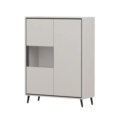 Produktbild von Vitrine FRESCO 3D, Vitrine mit drei Drehtüren Wohnzimmer Vitrinenschrank 100 cm Kaschmir/Kaschmir