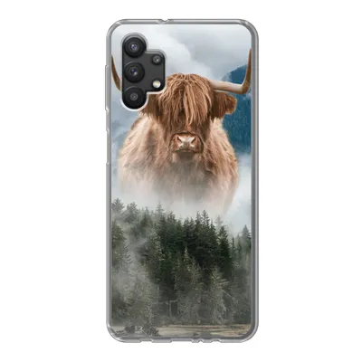 Produktbild von MuchoWow® Handyhülle Schutzhülle Hülle für Samsung Galaxy A32 5G Schottische Highlander - Kühe - Nebel Silikon Softcase Handy Hülle - Softcase
