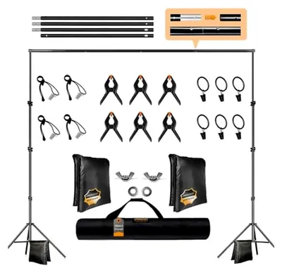 Produktbild von Fotostudio Hintergrundsystem 2,6 x 3 m mit verstellbarem Ständer und Tragetasche