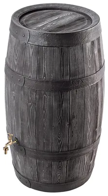 Produktbild von Regenton aus Kunststoff mit Holzoptik – 250 Liter Fassungsvermögen – Mit Deckel und Hahn – Frostbeständig – Für Garten und Außenbereich