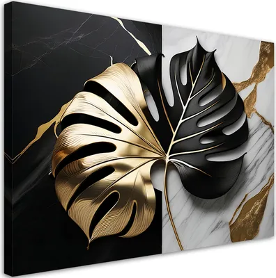 Produktbild von Feeby - Leinwand Bilder - Glamour Monstera Abstrakt - 45x30 cm - Deko Wohnzimmer - Wandbilder Schlafzimmer - Deko Aesthetic - Wand Deko - Leinwand Groß - Deko Zimmer - Leinwandbilder XXL