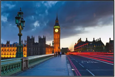 Produktbild von Wallario Wandbild London- Big Ben bei Nacht, Größe: 61 x 91,50 cm, Poster mit schwarzem Aluminiumrahmen