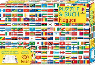 Produktbild von Usborne Lern-Puzzle-Set: Flaggen der Welt mit Begleitbuch zu Farben & Symbolik, 59 x 40 cm