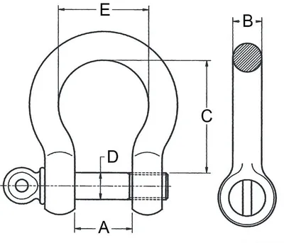 Diagram of a shackle with dimensions labeled.