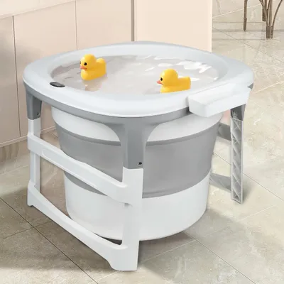Produktbild von Faltbare Babybadewanne - Badewanne - Nicht aufblasbar - Freistehend - Für Dusche, warmes/kaltes Bad - PP-Kunststoff - Grau