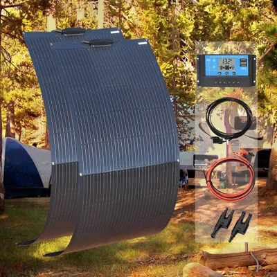 Imagen del producto de Kit de paneles solares: 2 paneles solares monocristalinos flexibles, totalizando 300W, 12V, para embarcaciones y vehículos recreativos