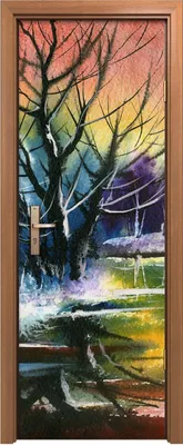 Produktbild von Türposter 70x200 cm Türaufkleber Türtapete Türfolie Klebefolie Wasserfarbe Landschaft Wald Bäume