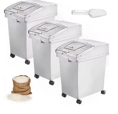 Obrázok produktu pre VEVOR Súprava 3 kusov nádob na skladovanie, vhodné na múku, ryžu, objem 15 kg, biela, materiál PP+PC