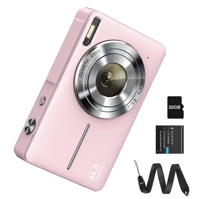 Produktbild von Retro Kamera 44MP, Digitalkamera für Kinder, 2,4" Display, 16x Zoom, 32GB Speicherkarte, Webcam Funktion,Vintage Filter,Rosa