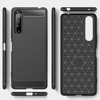 Multiple views of a black smartphone case.