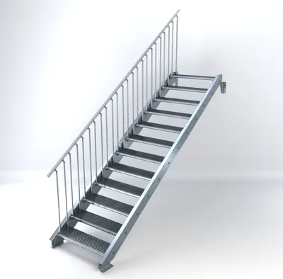 Produktbild von Stahltreppe 12 Stufen bis Höhe 240 cm, Laufbreite : 90 cm Geländer links ST 3 (31 / 9 mm schmal)