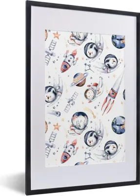Produktbild von MuchoWow® Gerahmtes Poster Muster - Planeten - Kinder - Mädchen - Kinder - Kinder - Mädchen 40x60 cm - Poster mit Schwarzem Bilderrahmen Wandposter Rahmen Foto Bilder - Poster in Rahmen