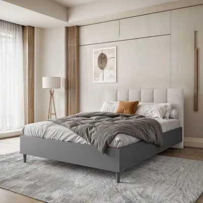 Produktbild von Polsterbett LECTUS 160x200cm - Designerbett mit Bettkasten & Lattenrost - Graphit & Hellbeige (Jasmine 21)