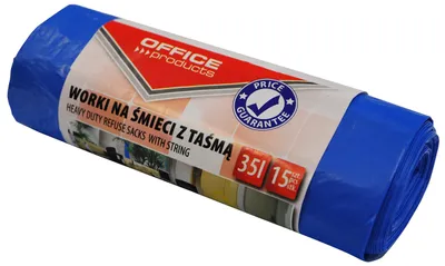 Productafbeelding van Kantoorartikelen 22023318-01 Premium afvalzakken 35 liter - 15 stuks met trekkoord, LDHD