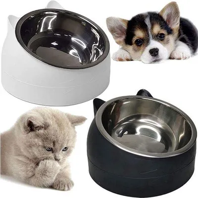 Produktbild von Hauskatte- und Hundennahrungskorb - RVS - BPA-frei - Entfernbare 2 in 1 Haustier-Kommode - 15° neigbar - 2 x 200 ml - robust - langlebig - antischlittend - Nahrungskorb für Hunde und Katzen - schwarz und weiß - einfach zu reinigen - Kombinationsfutter für Hunde und Katzen