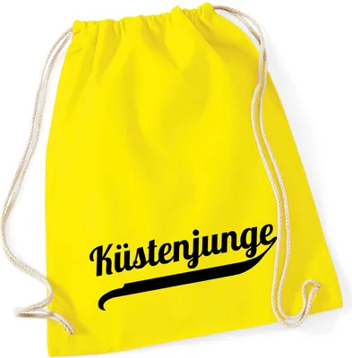 Produktbild von Huuraa Turnbeutel Küstenjunge Schriftzug 12 Liter Yellow Baumwolle Rucksack Geschenkidee