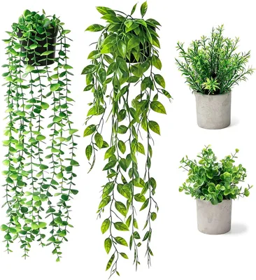 Produktbild von Künstliche Pflanzen 4 Stück, Set mit 4, Eukalyptus und Rosmarin, für Innenbereich