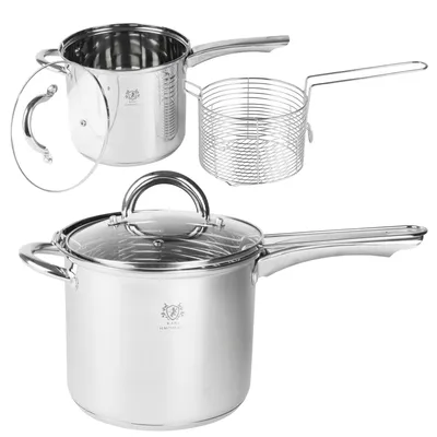 Produktbild von Edelstahl Topf 3,6L mit Sieb & Glasdeckel – für Pommes, Spargel, Pasta – Induktion geeignet