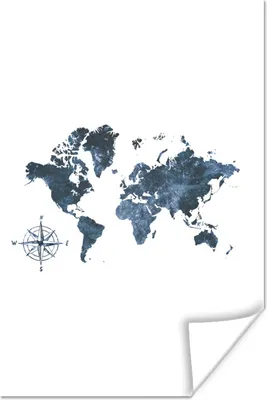 Produktbild von MuchoWow® Poster Weltkarte - Kompass - Glitzer 40x60 cm - Plakate für die Wand - Poster Babyzimmer