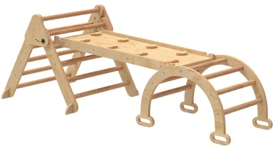 Zdjęcie produktu dla Drewniany zestaw zabawowy 7 w 1 z zjeżdżalnią | Kolor: Brązowy | Wymiary: 188x70x59 cm