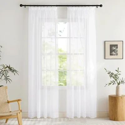 Obrázek produktu pro Průsvitné záclony, 2 kusy, bílé - 140x145 cm - Ideální do obývacího pokoje, ložnice a dětského pokoje - 100% polyester - závěs