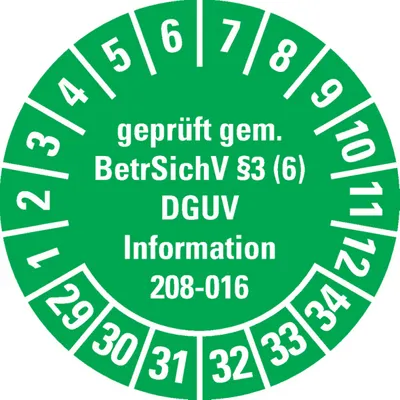 Produktbild von Dreifke® Prüfplakette  gemäß BetrSichV §3(6)DGUV, 29-34, grün, Dokumen...