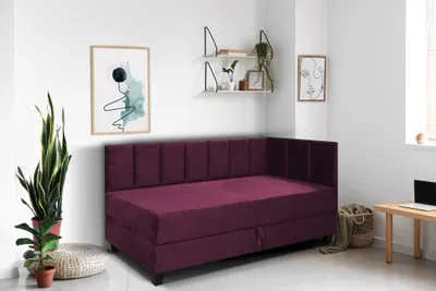 Produktbild von Jugendbett Einzelbett Eryk Boxspringbett mit Matratze Kinderbett Bettkasten 80 x 200 cm Rechts Paris 145 – weinrot